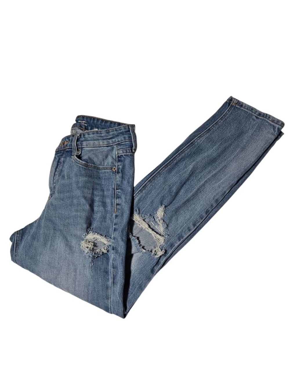Old Navy Power Straight High Rise Jeans Womens Size 4 Light Wash Ripped Denim